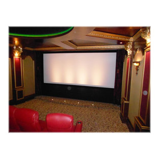 Example of an eclectic home theater design in Manchester