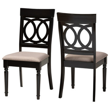 Ellara Sand Upholstered and Espresso Wood 2-Piece Dining Chair Set