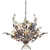 Brillare 6-Light Chandelier, Bronzed Rust And Multi Colored Crystal Florets