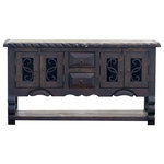 FoxDen Decor - Vienna Rustic Double Sink Vanity, Dark Wax, 60"x20"x32", Double Sink - This gorgeous bathroom vanity has it all! It is beautifully constructed with hand forged metal in each door. The metal is oxidized with a rustic finish and sealed.  The top is hand carved as well as the ornate bottom beneath the doors.  The open shelving allows for decorative items, or to be left open.