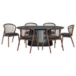 Armen Living - Pasadena Echo 7-Piece Oval Dining Set, Black Oak Finish Walnut Finish Chairs - Enhance your dining space with the Pasadena Echo 7 Piece Oval Dining Set. This 7-piece dining set includes 1 Pasadena oval dining table and 6 Echo dining chairs with faux leather upholstery. The versatile chairs merge style and functionality, making them a perfect addition to your dining room, kitchen, accent, or vanity chairs. Crafted with precision and a keen eye for detail, the Echo dining chairs showcase a stunning combination of wood and easily maintained faux leather upholstery. The Windsor style chair back and angular frame creates a timeless silhouette. This modern design not only guarantees durability but also imparts a timeless aesthetic, making these chairs an ideal choice for those seeking a cohesive and refined furniture set. With a generous tabletop length of 79 inches and a width of 43 inches, this dining room table features a beautiful solid wood base and concrete bottom for added stability. The retro allure of mid-century design is present in the slatted pedestal base, further elevating its appeal, whilst lending its unmistakable character and attractive, architectural-like quality. This oval dining set can be used in formal or casual dining settings. The Pasadena Echo dining set is available in an all-black finish with black faux leather upholstery, a black finish table with walnut chairs and black faux leather upholstery, or a black base table with walnut tabletop and chairs with black faux leather upholstery.