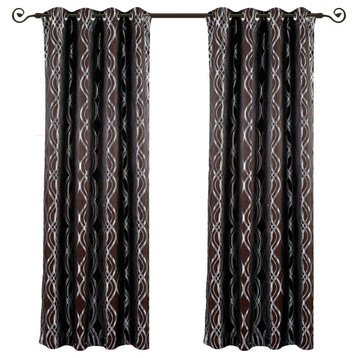 Regalia Abstract Grommet Top Curtains, Set of 2, Chocolate, 104"x108", Set of 2