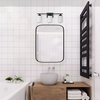 3-Light Matte Black Vanity With Etched White Glass Shades