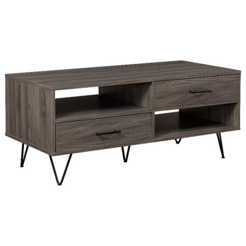 42" 2-Drawer Wood Coffee Table with Hairpin Legs - Slate Gray/ Black