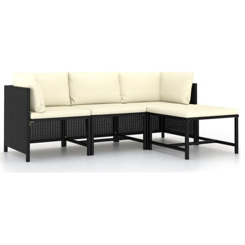 vidaXL 4 Piece Patio Sofa Set With Cushions Black Poly Rattan