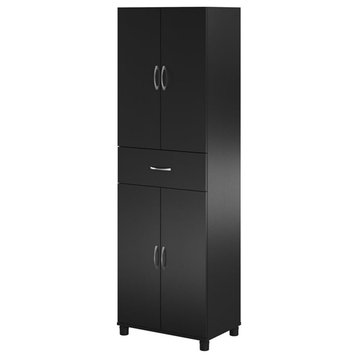 Pemberly Row Mid-Centruy Storage Cabinet with Drawer in Black