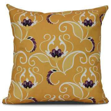 18x18", West Indies, Floral Print Outdoor Pillow, Gold