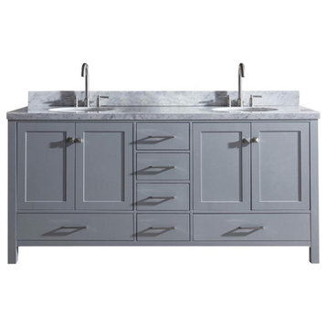 Ariel Cambridge 73" Gray Modern Double Oval Sink Vanity, No Mirror