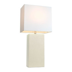 Monaco Avenue 21 in. Modern White Leather Table Lamp - Table Lamps