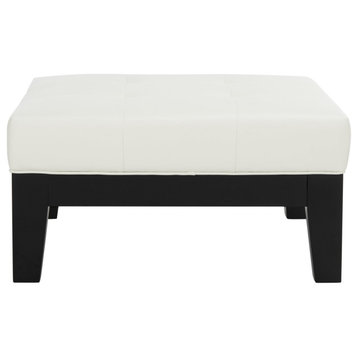 Contemporary Ottoman, Black Beech Wood Frame & Comfortable White PU Leather Seat