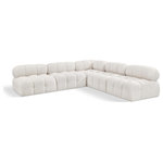 Meridian Furniture - Ames Boucle Fabric L-Shaped Modular Sectional, Cream, 5-Piece: 4 Armless Chair, 1 Corner Chair - Introduce a touch of modern sophistication to your living area with the exquisite Ames Boucle Fabric Sectional. With plush cream boucle fabric and unique design, it will elevate the visual appeal of your living space. This elegant and captivating sectional can be mixed and matched with other pieces from the collection to create an endless array of stunning looks. So, get ready to transform your living area into an inviting and stylish haven with the Ames Boucle Fabric Sectional.
