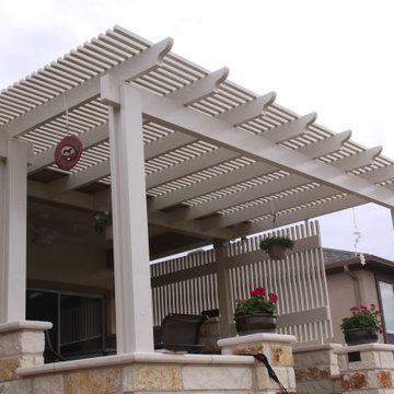 Patio extension with decorative Alumawood "diffused" pergola and privacy slats