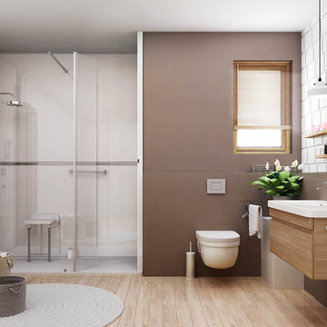 Douche Design paroi blanche / mur CHOCOLAT