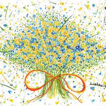 BOUQUET OF FLOWERS, INK, DRAWING, ACRYLIC, PAPER (CARDBOARD)
