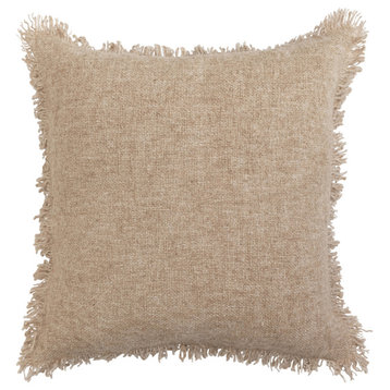 Melange Jute and Cotton Blend Pillow Cover with Fringe, Natural