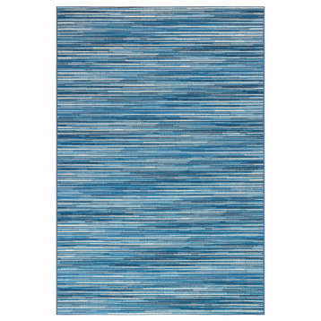 Marina Stripes Indoor/Outdoor Rug, China Blue, 7'10"x9'10"