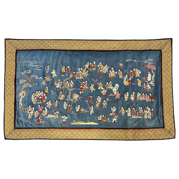 Consigned Mid-20th Century Chinese Silk Embroidery Baizi Playing in Spring