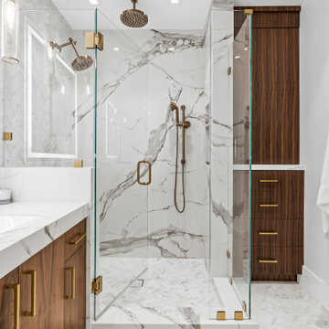 Contemporary Custom Walnut Wood Bathroom Vanity and Storage Cabinetry