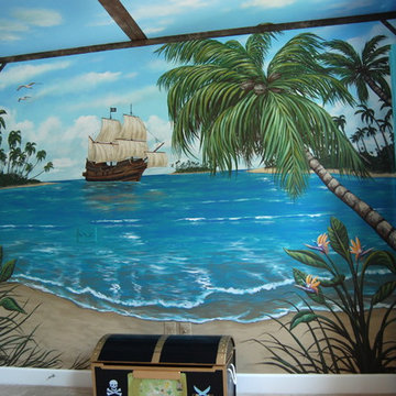 Treasure Island Pirate Mural Themed boys bedroom by MuralArt.com