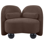 Meridian Furniture - Daphne Upholstered Chair/Loveseat/Sofa, Brown, Chenille Fabric, Chair - A cloud-like oasis of comfort, the Daphne brown chenille chair is a modern sensation. Its plush upholstery invites you to sink in and relax, while the curved design offers both support and opulence. The chair's unique silhouette is complemented by a choice of black or natural wooden legs, allowing you to customize it to your personal taste. Whether you're looking for a stylish accent piece or a comfortable spot to unwind, the Daphne chair is the perfect choice.