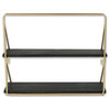 2-Tier Brown Wood Wall Shelf With Gold Frame