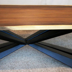 Monkey Pod Table with Custom Modern Metal Base - Tabletop