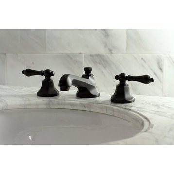 Contemporary Bathroom Sink Faucet, Low Profile Spout With Dual Lever, Black