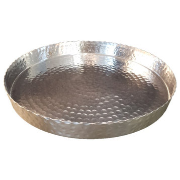 HomeRoots Handcrafted 13" Hammered Stainless Steel Round Tray