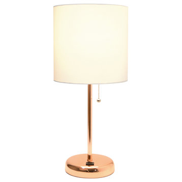 Limelights Rose Gold Stick Lamp With Usb Charging Port and Fabric Shade, White