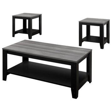 Bowery Hill Table Set 3pcs Set Coffee End Side Accent Living Room Laminate Black
