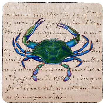 Male Blue Script Crab Coaster - 3 Sets of 4 (12 Total)