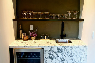 Large trendy light wood floor home bar photo in Los Angeles