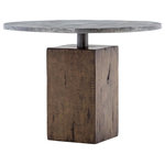 Zin Home - Rustic Industrial Wood Block Pedestal Metal Bistro Table 42" - Like a flea market find. Shape and texture blend for instantaneous impact. A rectangular slab of weathered hickory provides a solid base to offset a slender aluminum neck before dramatically brimming into a round tabletop. Light gunmetal finish reveals industrial texture and metallic edge. Given its handmade and hand-finished nature, variations and imperfections in the finish are to be expected and celebrated.