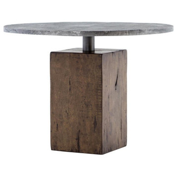 Rustic Industrial Wood Block Pedestal Metal Bistro Table 42"