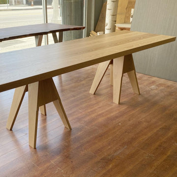 Solid White Oak Dining Table with Sawhorse-style Legs