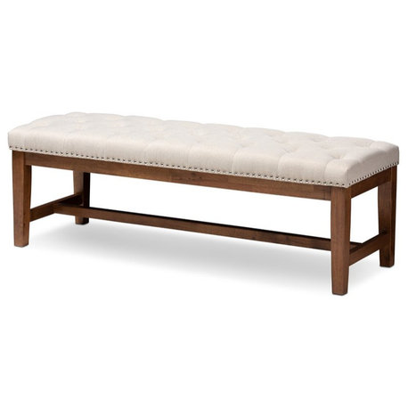 Baxton Studio Ainsley Tufted Bench in Light Beige and Walnut Brown