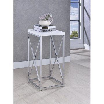 Pemberly Row Contemporary X-Cross Accent Table in White and Chrome