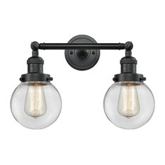 Beacon 2-Light LED Bath Fixture, Matte Black, Glass: Clear