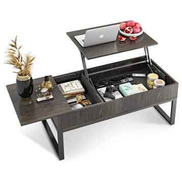 Wood Lift Top Coffee Table with Hidden Storage Compartment, Black