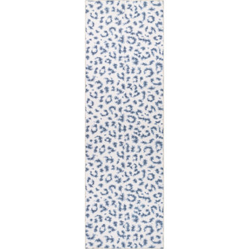 nuLOOM Mason Machine Washable Leopard Print Area Rug, Blue 2' 6" x 10' Runner
