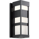 Kichler Lighting - Ryler 1 Light Outdoor Wall Light, Black - Modern and classic all in one, Ryler delivers architectural sophistication for contemporary or mid-century era homes. The white decorative glass contrasts beautifully against the metal finish whether off or on.