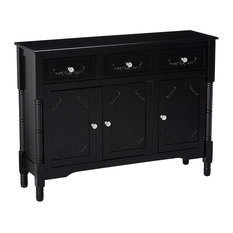 Wood Console Sideboard Table with Drawers and Storage, Black