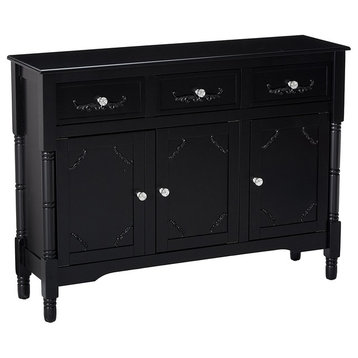 Wood Console Sideboard Table with Drawers and Storage, Black