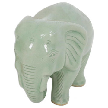 Handmade Elephant Power & Tranquility Celadon ceramic figurine - Thailand