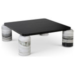 Meridian Furniture - Ferrara Genuine Marble and Solid Oak Wood Coffee Table, Black / White - Enhance your living space with the Ferrara coffee table, featuring a solid black oak wood top and handcrafted black and white panda marble legs. This contemporary coffee table boasts a natural finish on the top, paired with the unique charm of genuine marble legs, making it a striking centerpiece for any room. Each piece is truly one-of-a-kind, reflecting the natural variations. Designed with precision and durability, the Art Deco style adds effortless elegance to any space, while fostering moments of connection.