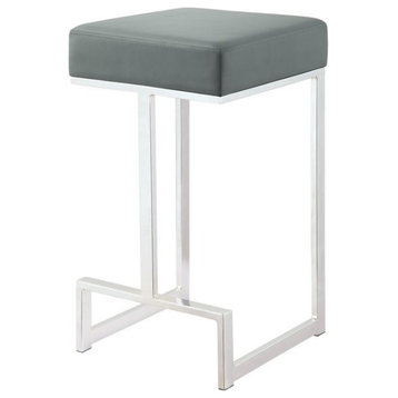 Pemberly Row 25" Modern Faux Leather Counter Height Stool in Gray
