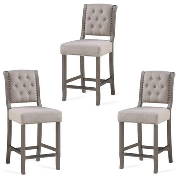 Home Square 3 Piece Upholstered Solid Wood Stationary Counter Stool Set in Gray
