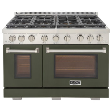 Professional 48" Double Oven Range, Grill/Griddle, Olive Green, Liquid Propane