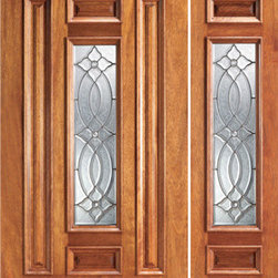 Prehung Mahogany Center Lite Exterior One Sidelite Door - Front Doors