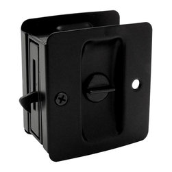 Designers Impressions - Matte Black Pocket Door Privacy Lock, 53850 - Pocket Door Hardware